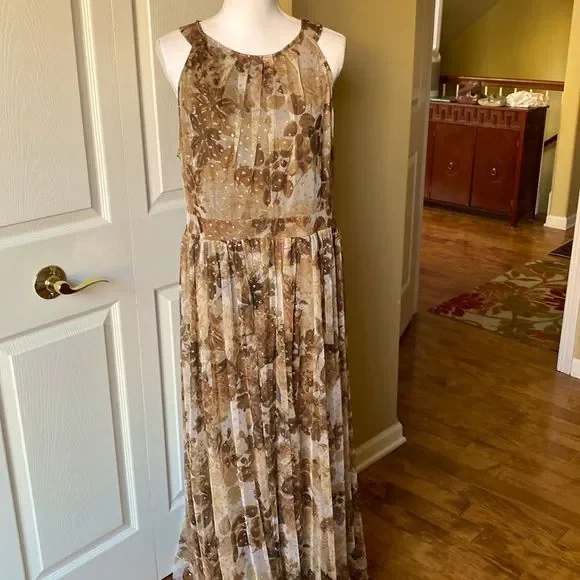 Candalite Gold Brown Tan Maxi Dress XL - Picture 1 of 9